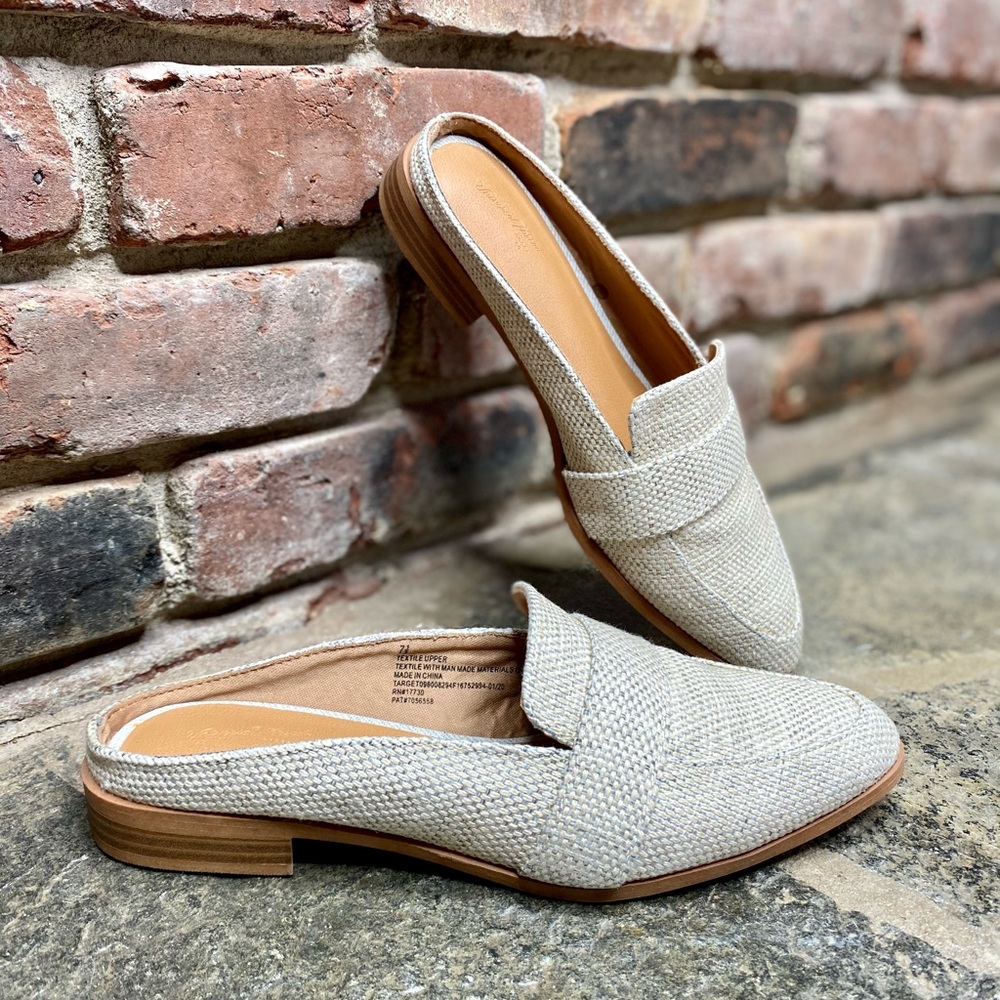 Tan/White Tweed Slip On Loafers